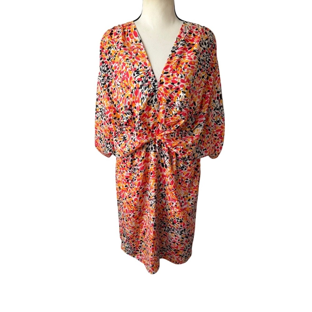Collective Concepts Colorful Dress Twist Cinch‎ Waist Flowy Kimono Sleeves Lg